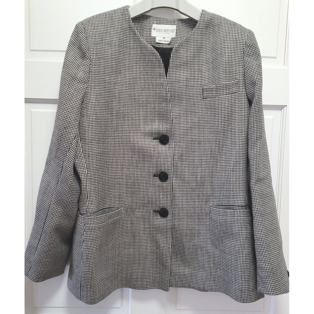 John‎ Meyer of Norwich Wool Blend Houndstooth Blazer Jacket - Black/White - 16